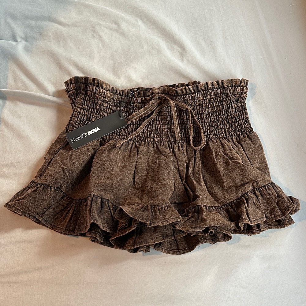 Fashion Nova Chocolate Ruffle Mini Shorts